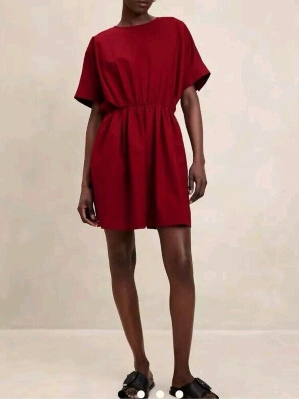Banana Republic Short Sleeve Elastic Waist Mini Dress in Deep Red